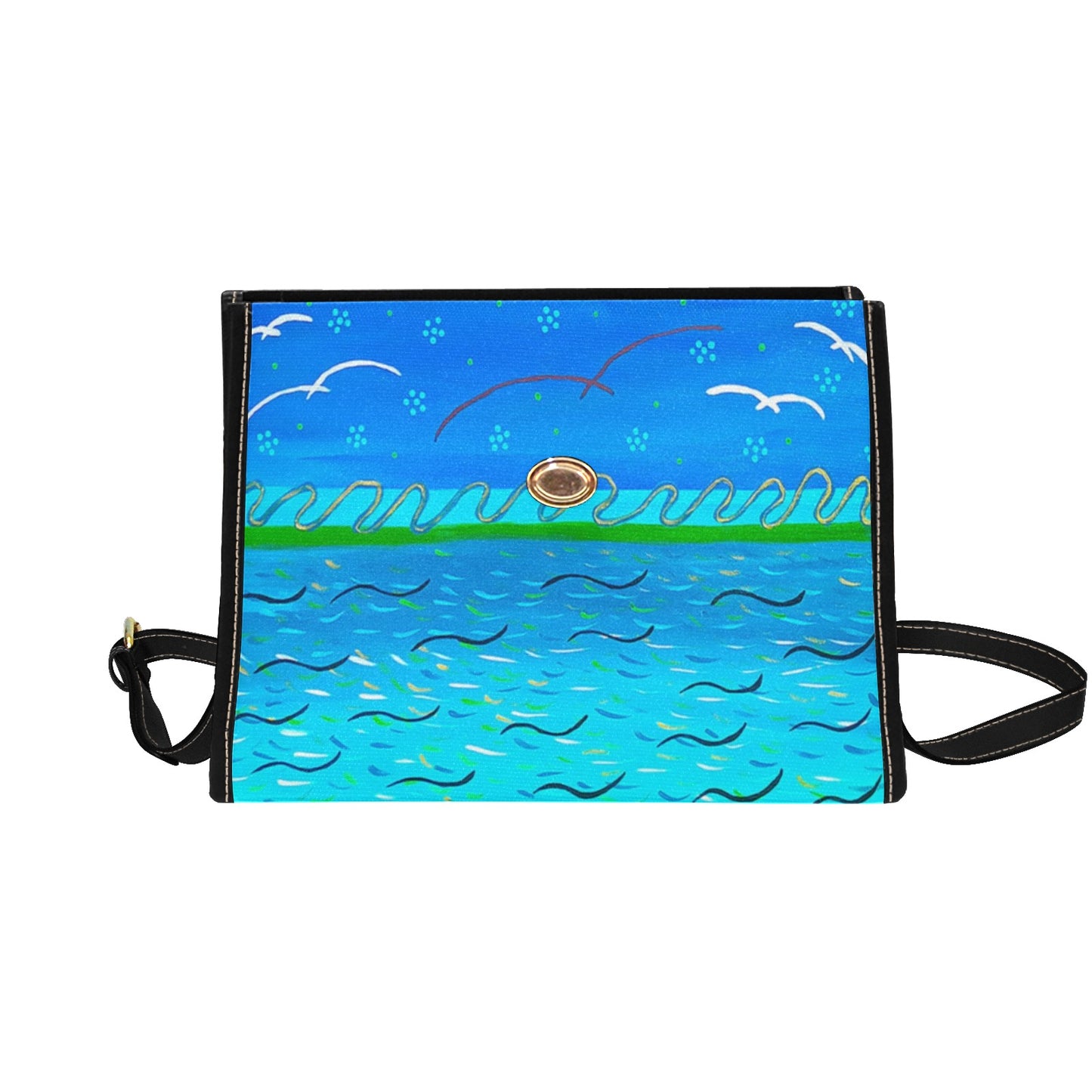 Seascape All Over Print Canvas Bag (Model 1641)(Black)