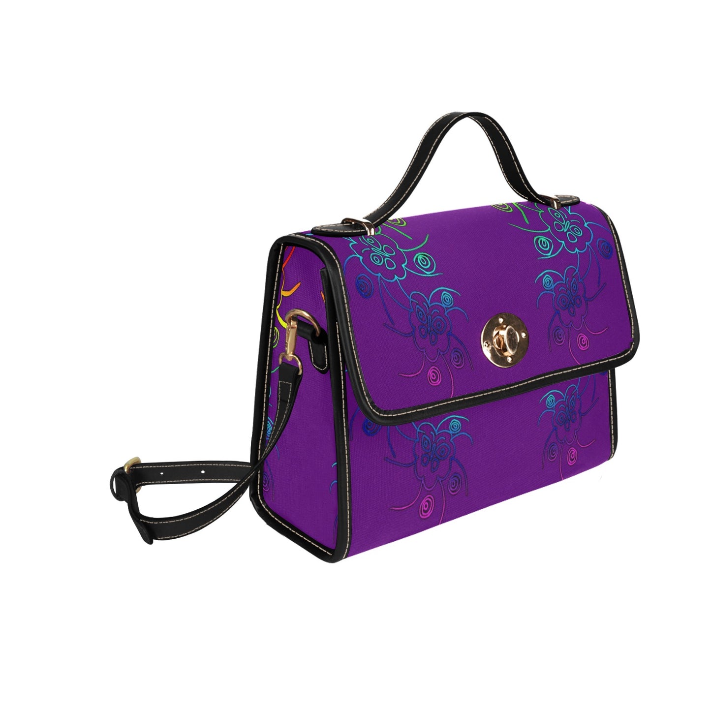 Butterflies and Flowers All Over Print Canvas Bag (Model 1641)(Black)