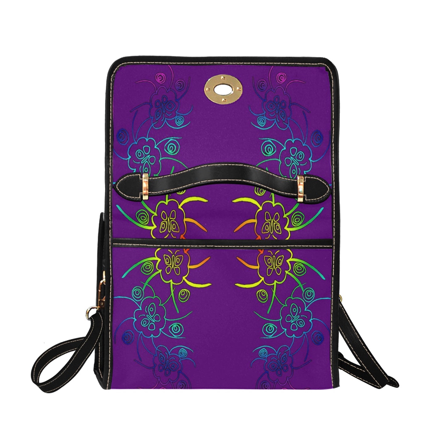 Butterflies and Flowers All Over Print Canvas Bag (Model 1641)(Black)