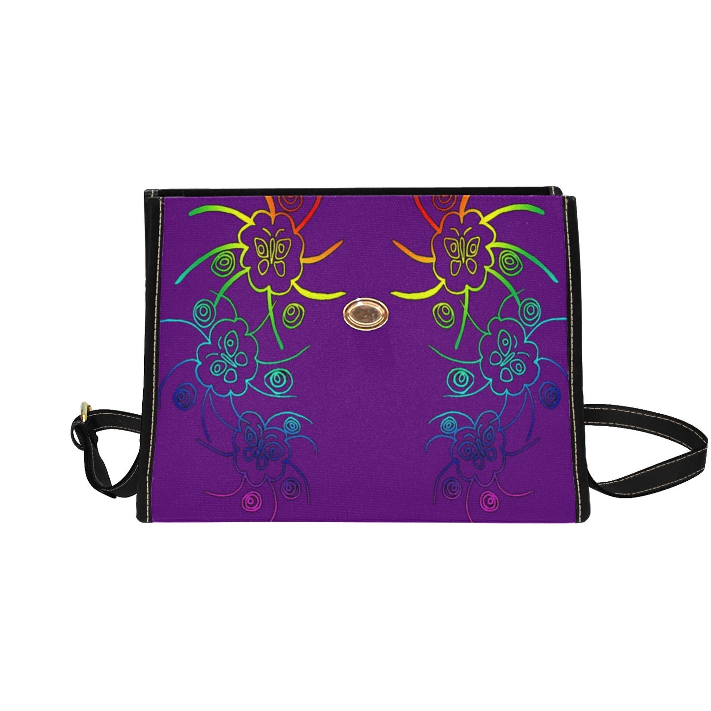 Butterflies and Flowers All Over Print Canvas Bag (Model 1641)(Black)