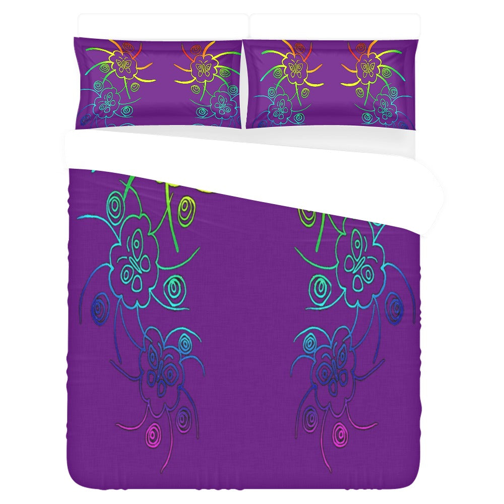 3 Piece Bedset Purple Butterfly