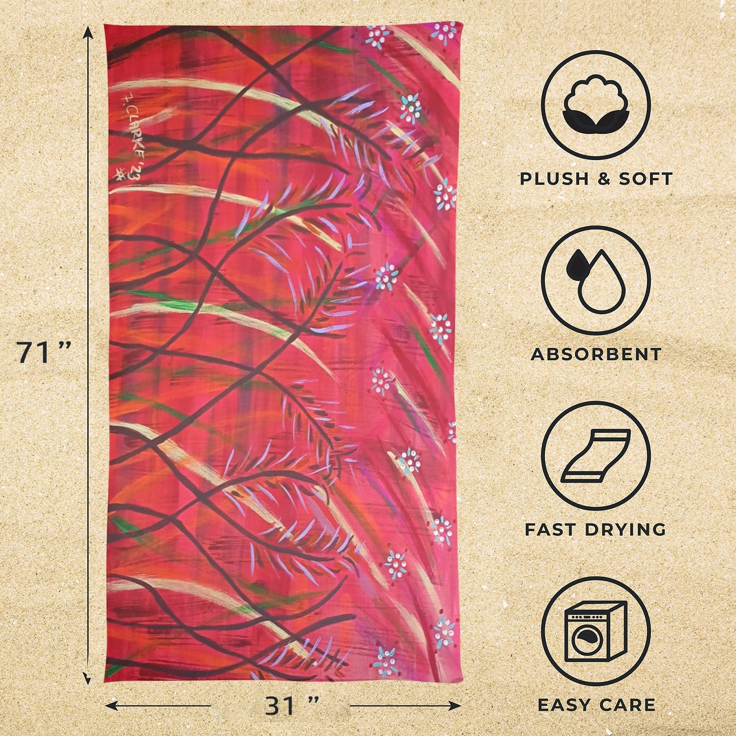 Grasses at Night FCD Beach Towel 31"x71"(NEW)(Made in AUS)