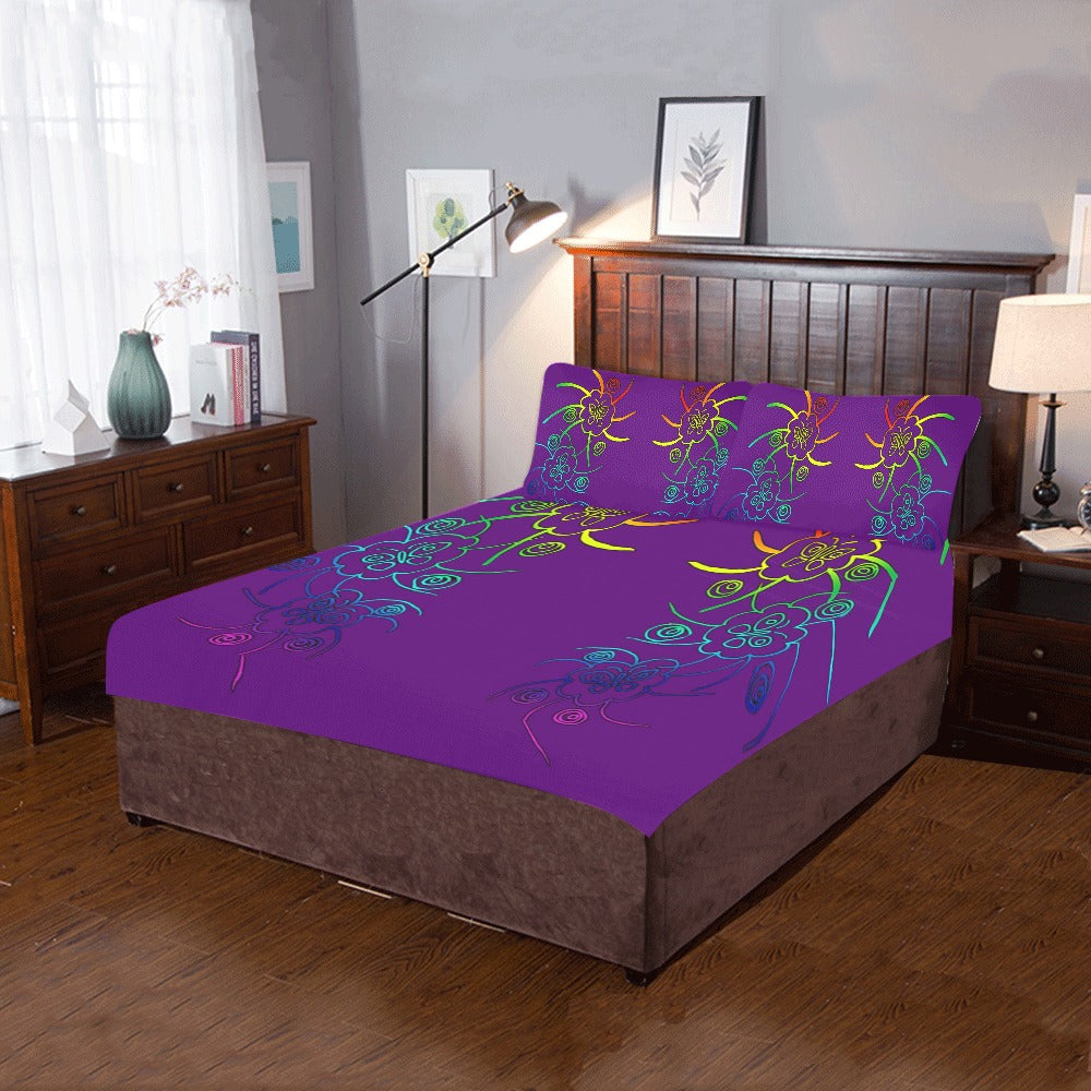3 Piece Bedset Purple Butterfly